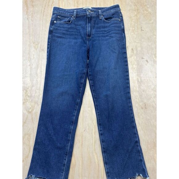 Paige Jeans Sz 30 Hoxton Slim Crop Dark Wash NWTs Raw Hem Darcel Distressed - Picture 1 of 5